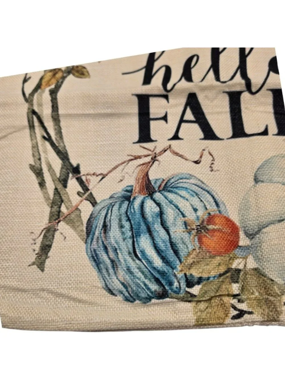 Hello Fall Decorative Throw Pillow Cover Pumpkins Leaves 17x18 Inches Beige